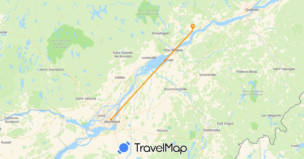 TravelMap itinerary: bus, hitchhiking in Canada (North America)